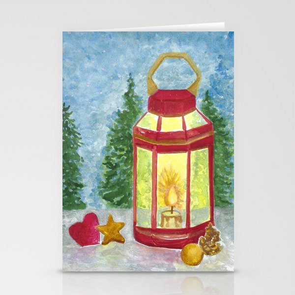 Christmas Lantern with Snow Stationery Cards