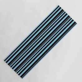 [ Thumbnail: Sky Blue & Black Colored Striped Pattern Yoga Mat ]