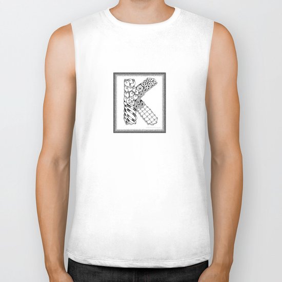 Zentangle K Monogram Alphabet Illustration Biker Tank