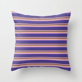 [ Thumbnail: Goldenrod, Plum, and Dark Slate Blue Colored Lines Pattern Throw Pillow ]