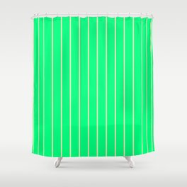 [ Thumbnail: Green and Beige Colored Lines/Stripes Pattern Shower Curtain ]