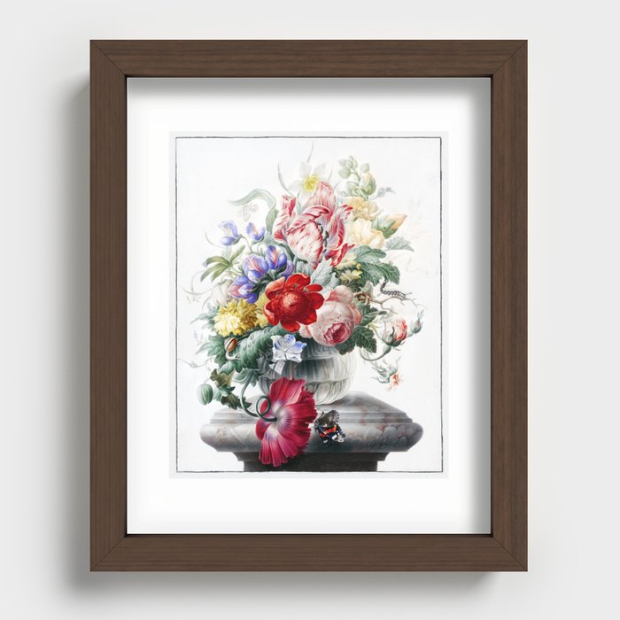 Beautiful Bouquet of Cascading Spring Flowers, Red, Pink, Purple & Butterfly Recessed Framed Print