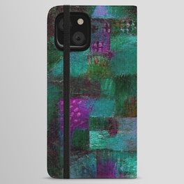 Terraced garden tropical floral  teal blue grotto abstract landscape painting by Paul Klee iPhone Wallet Case
