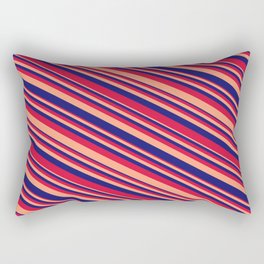 [ Thumbnail: Light Salmon, Midnight Blue & Crimson Colored Lines/Stripes Pattern Rectangular Pillow ]