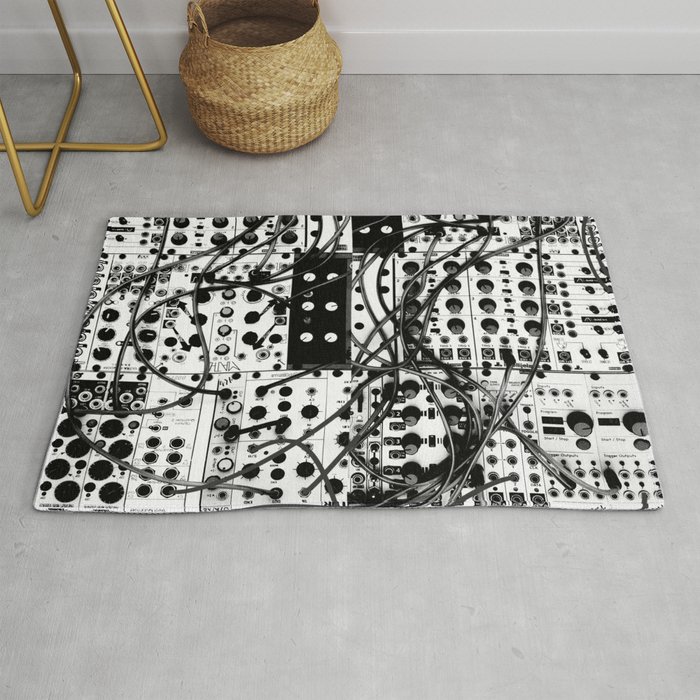 analog synthesizer system - modular black and white Rug