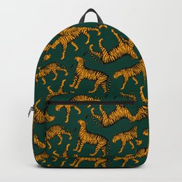 Tigers (Dark Green and Marigold) Backpack | Panthera Tigris, Panther, Pattern, Big Cats, Tiger, Wildlife, Curated, Marigold, Drawing, Jungle 