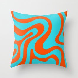 Retro Groovy Swirl Liquid Art - Turquoise & Orange Throw Pillow
