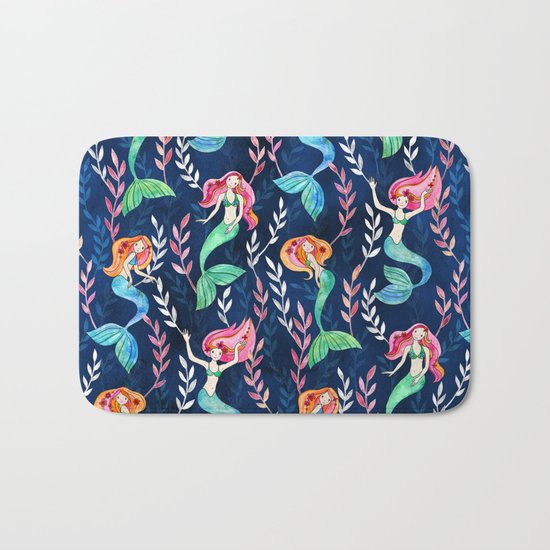 Merry Mermaids in Watercolor Bath Mat