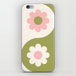 Yin Yang Flowers iPhone Skin | Nature, Retro, Meditation, Pop, 70S, Green, Cream, Symbol, 80S, Pink 