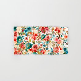 Red Turquoise Teal Floral Watercolor Hand & Bath Towel