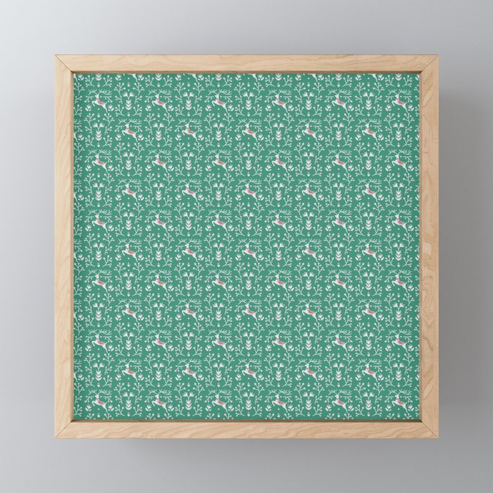 Nordic Reindeer's - Green Framed Mini Art Print