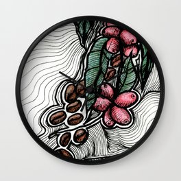 Coffee: from flower to toasted grain doodle (2) Wall Clock