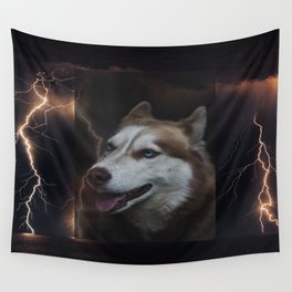 Wolf in Thunderstorm Wall Tapestry
