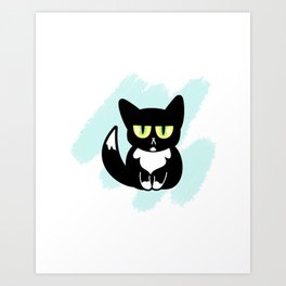 House Cat no 3 - cartoon Art Print | Adorable, Cat, Cute, Domestic, Animal, Funny, Kawaii, Digital, Blackandwhite, Angry 