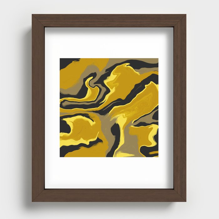 Abstract contemporary fluid marbled pattern with yellow, brown tones and black Recessed Framed Print