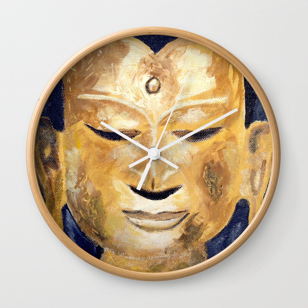 Unique Yellow Gold Buddha Head Oil Painting On Canvas Wall Clock