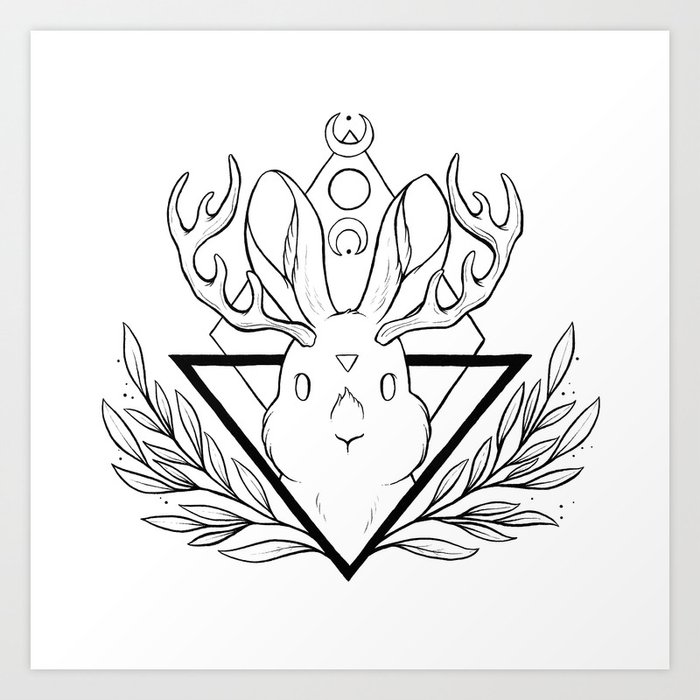 Lunar Rabbit Jackalope Black Art Print By Nikury Society6 Рогатый заяц, кро́лень или кроле́нь, иногда джекалоп (англ. lunar rabbit jackalope black art print by nikury