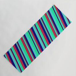 [ Thumbnail: Turquoise, Green, Crimson & Blue Colored Lines Pattern Yoga Mat ]