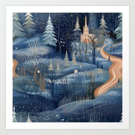 Enchanted Narnia Winter Landscape Seamless Pattern Art Print