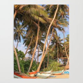 Boats on Palm Tree Lined Mirissa Beach - Sri Lanka Poster
