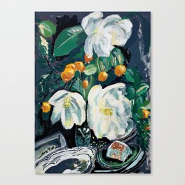 Magnolia and Persimmon Floral Still Life Canvas Print