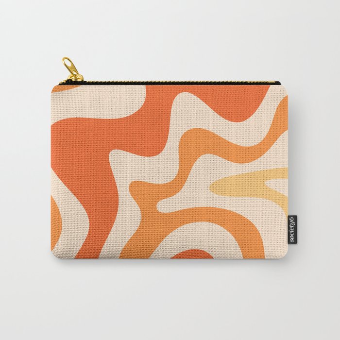 Retro Liquid Swirl Abstract Pattern Square Tangerine Orange Tones Carry-All Pouch