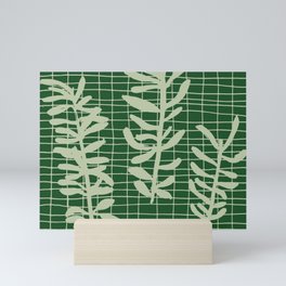 green grid leaf sprig pattern Mini Art Print