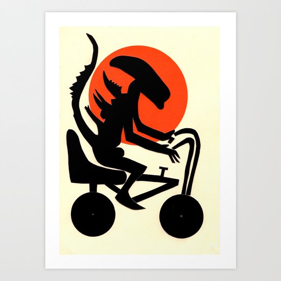 alien on a chopper Art Print