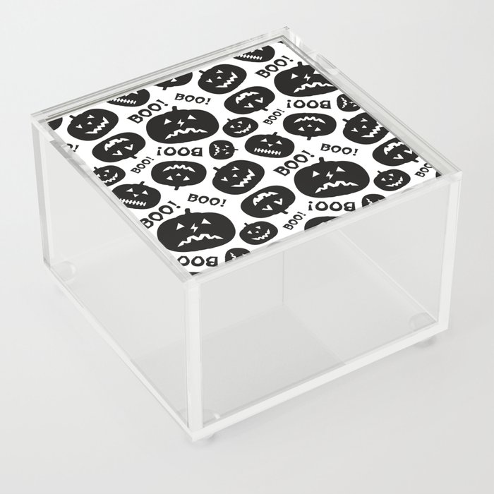 Halloween Black and White Pattern with Pumpkin Silhouette and inscription Boo Acrylic Box