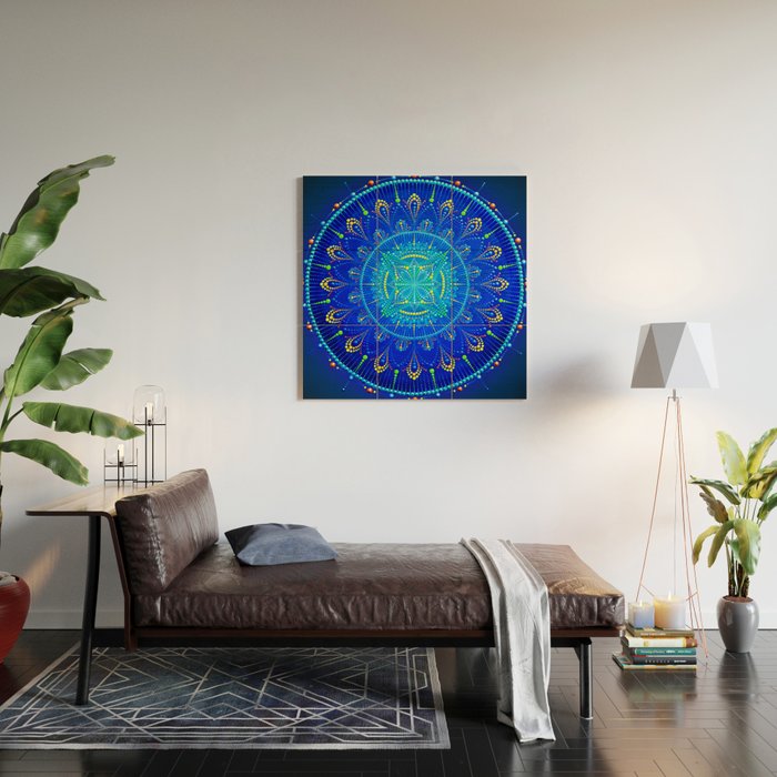 Blue Mandala Painting On Canvas Wood Wall Art By Anastasiahelten