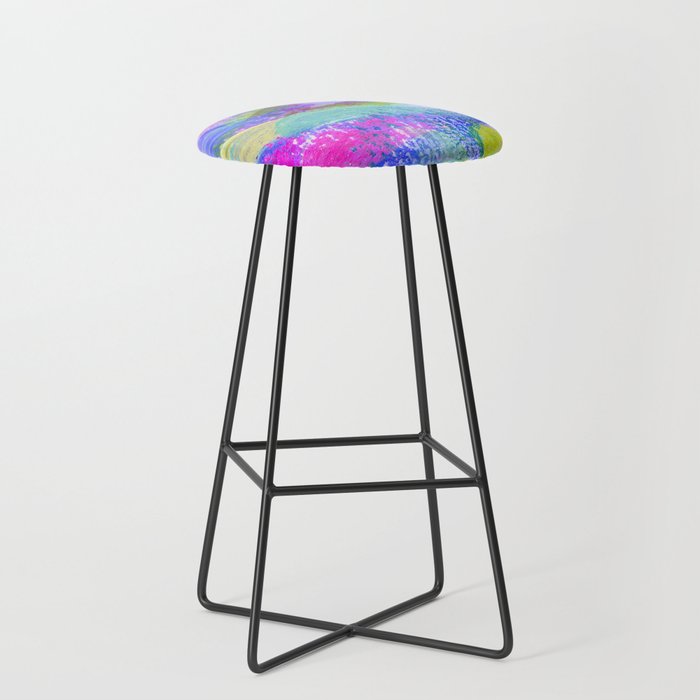 Vaporwave Abstract Brush Strokes - Blue, Teal, Green, Magenta and Purple Bar Stool