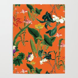 Vintage wild flowers orange Poster
