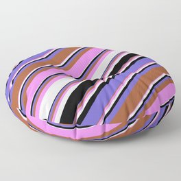 [ Thumbnail: Vibrant Violet, Lavender, Black, Slate Blue, and Sienna Colored Lines/Stripes Pattern Floor Pillow ]
