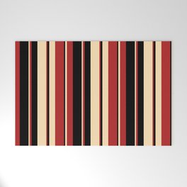 [ Thumbnail: Beige, Red, and Black Colored Striped Pattern Welcome Mat ]