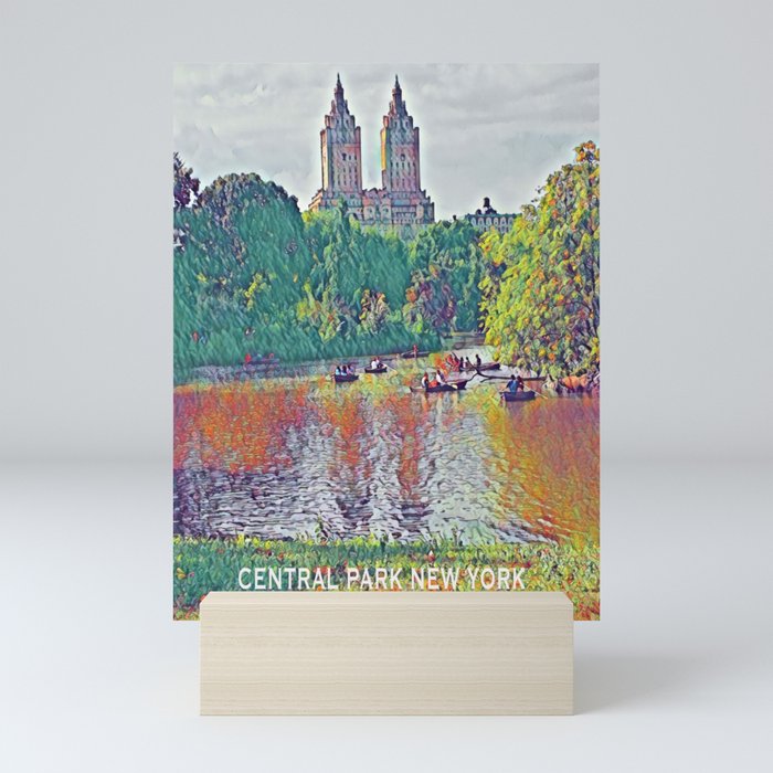 Central Park New York Rowboat Scene with Text Mini Art Print