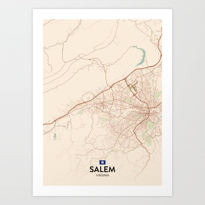 Salem, Virginia, United States - Vintage City Map Art Print