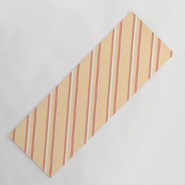 [ Thumbnail: Tan, Dark Salmon & Mint Cream Colored Lines Pattern Yoga Mat ]