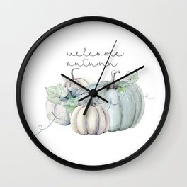 welcome autumn blue pumpkin Wall Clock