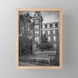 Razorback Campus Bench And Old Main - Black and White Framed Mini Art Print