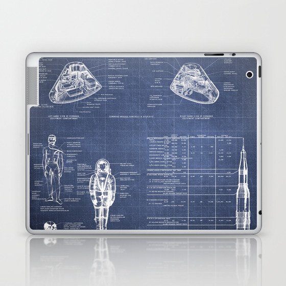 Apollo 11 Saturn V Command Module Blueprint in High Resolution (dark blue) Laptop & iPad Skin
