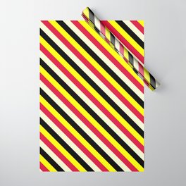 [ Thumbnail: Yellow, Crimson, Light Yellow & Black Colored Stripes/Lines Pattern Wrapping Paper ]