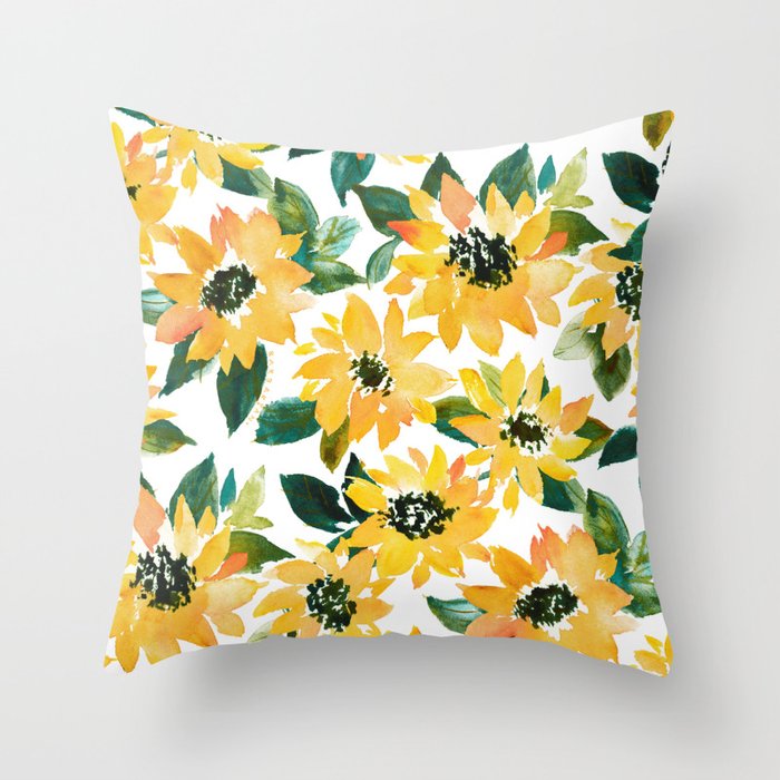 SUNFLOWER POWER Yellow Floral Throw Pillow