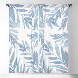 Muted Blue Palm Leaves Blackout Curtain