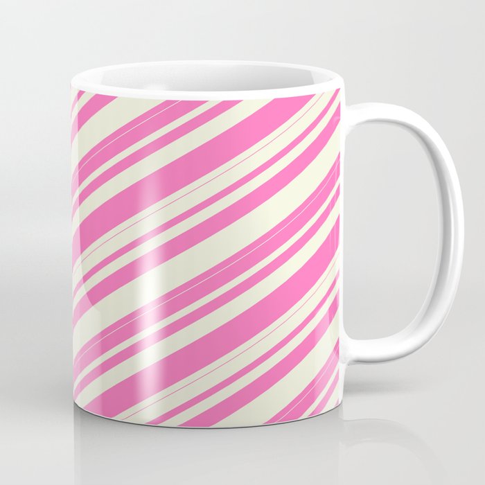 Hot Pink & Beige Colored Lines Pattern Coffee Mug