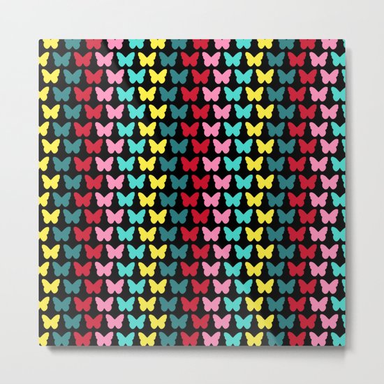 Happy Butterflies on Black Metal Print