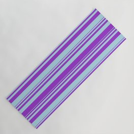 [ Thumbnail: Dark Orchid & Light Blue Colored Stripes/Lines Pattern Yoga Mat ]