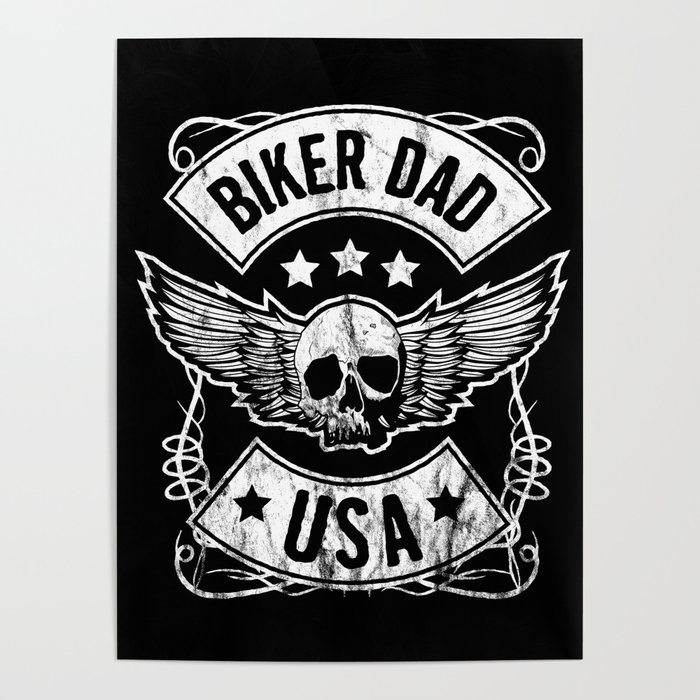 Biker Dad USA Motorcycle Skull Design Gift for Father Poster