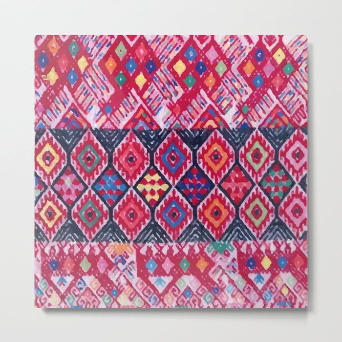 Chipas Pink Embroidered Fabric Metal Print