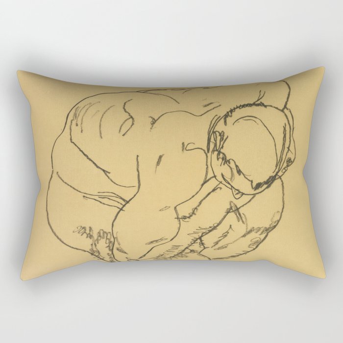 Egon Schiele "Crouching male nude" Rectangular Pillow