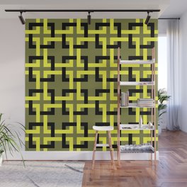 Woven Squares mosaic olive and yellow Wall Mural